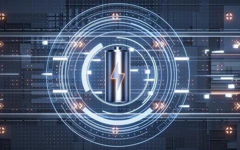 3D fast charge battery on black background, energy technology concept, 3d r.. Illustrazione stock