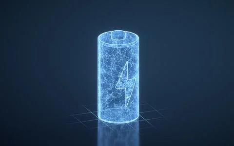 3D fast charge battery on blue background, energy technology concept, 3d re.. Illustrazione stock