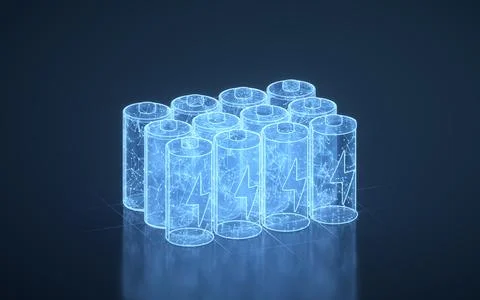 3D fast charge battery on blue background, energy technology concept, 3d re.. Illustrazione stock