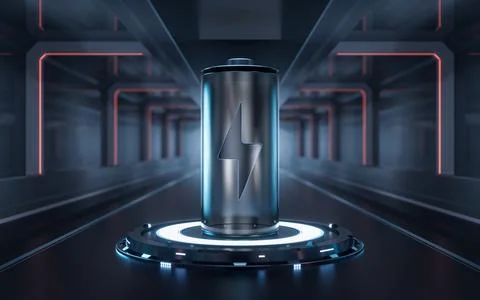 3D fast charge battery with technology background, 3d rendering. Illustrazione stock