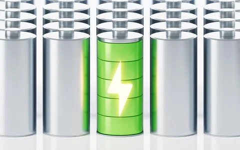 3D fast charge battery on white background, energy technology concept, 3d r.. Illustrazione stock