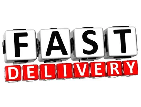 3d fast delivery button click here block text Stock Illustration