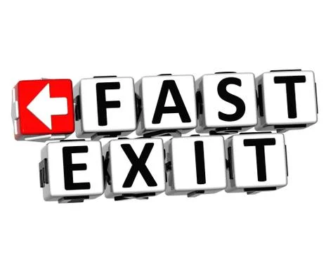 3d fast exit button click here block text Illustrazione stock