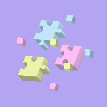 3d fast render Jigsaw puzzle concept. Tiling puzzle. Puzzles parts on lilac Stock Illustration