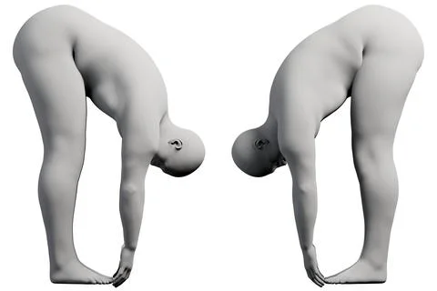 3D Fat Man bending 2-View Matte Black White Stock Illustration
