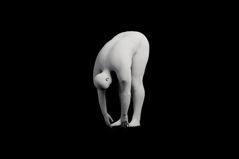 3D Fat Man bending Right Back Three-Quarter View Matte Black Black Stock Illustration