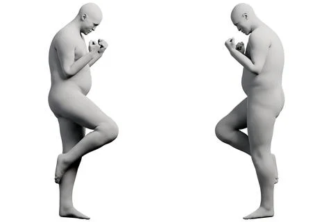 3D Fat Man contemplating 2-View Matte Black White Stock Illustration