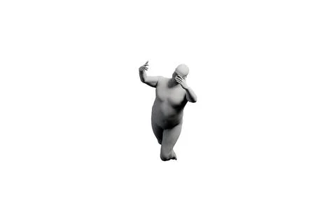 3D Fat Man covering Right Side View Matte Black White Stock Illustration