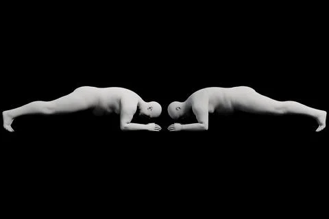 3D Fat Man crawling 2-View Matte Black Black Stock Illustration
