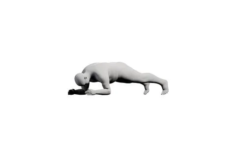 3D Fat Man crawling Right Back Three-Quarter View Matte Black White Stock Illustration
