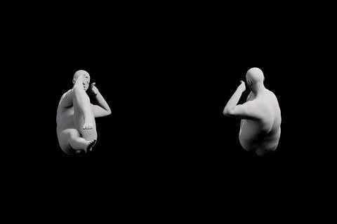 3D Fat Man crouching 2-View Matte Black Black Illustrazione stock