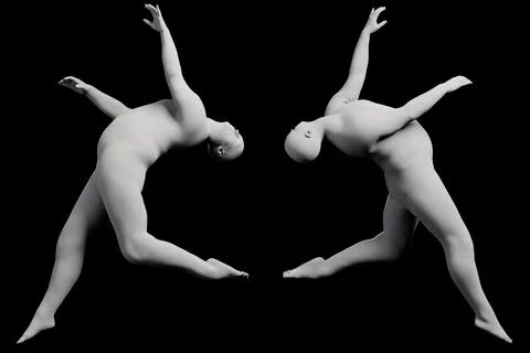 3D Fat Man dancing 2-View Matte Black Black Stockillustratie