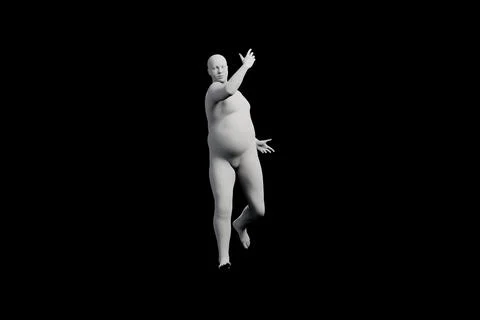 3D Fat Man dancing Front View Matte Black Black Stock Illustration