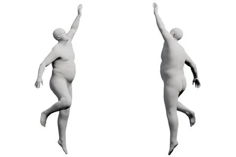 3D Fat Man falling 2-View Matte Black White Stock Illustration