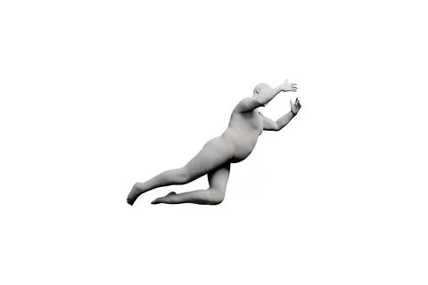 3D Fat Man falling Front View Matte Black White Stock Illustration