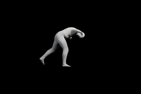 3D Fat Man falling Left Back Three-Quarter View Matte Black Black Stock Illustration