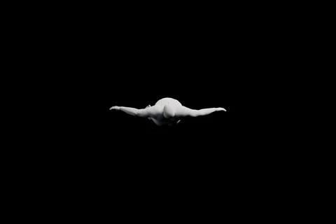 3D Fat Man floating Back View Matte Black Black Stock Illustration