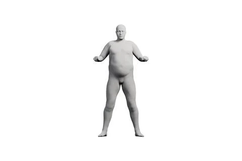 3D Fat Man Front View Matte Black White Stock Illustration