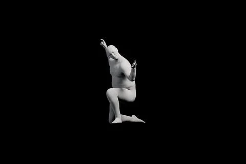 3D Fat Man kneeling Front View Matte Black Black Stock Illustration