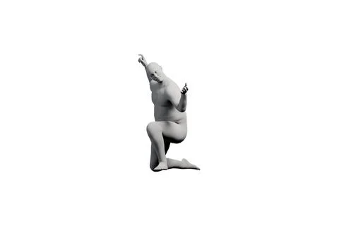 3D Fat Man kneeling Front View Matte Black White Stock Illustration