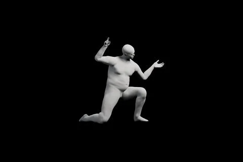 3D Fat Man kneeling Left Side View Matte Black Black Stock Illustration