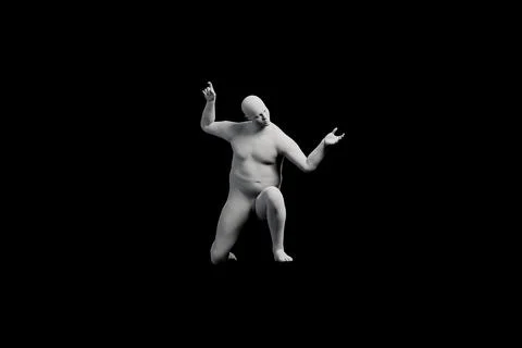 3D Fat Man kneeling Left Front Three-Quarter View Matte Black Black Stock Illustration