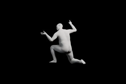 3D Fat Man kneeling Right Side View Matte Black Black Stock Illustration