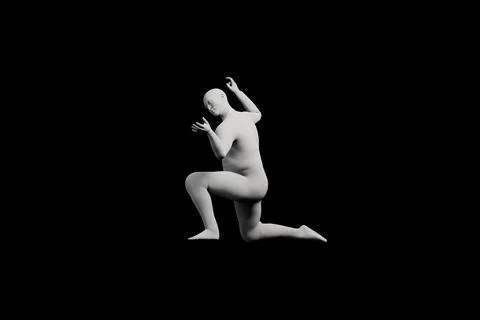 3D Fat Man kneeling Right Back Three-Quarter View Matte Black Black Stock Illustration