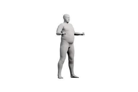 3D Fat Man Left Front Three-Quarter View Matte Black White Stock Illustration