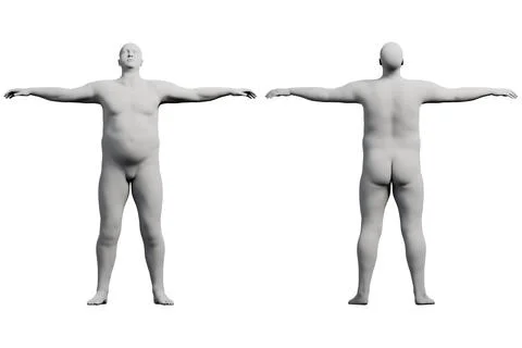 3D Fat Man posing 2-View Matte Black White Illustrazione stock