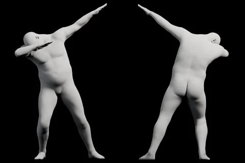 3D Fat Man posing 2-View Matte Black Black Stock Illustration