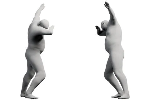 3D Fat Man posing 2-View Matte Black White Stock Illustration