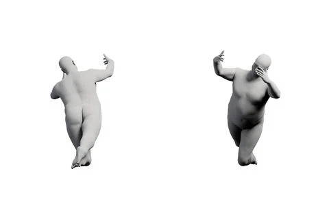 3D Fat Man posing 2-View Matte Black White Stock Illustration