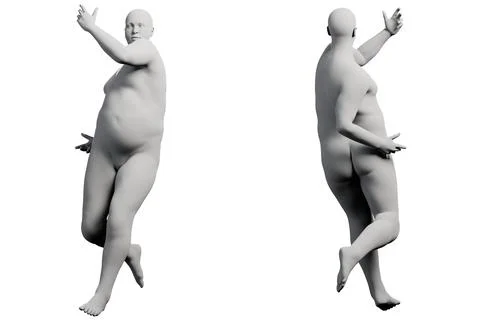 3D Fat Man posing 2-View Matte Black White Stock Illustration