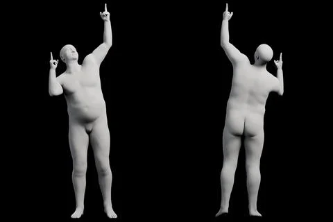 3D Fat Man posing 2-View Matte Black Black Stock Illustration