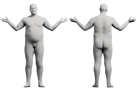 3D Fat Man posing 2-View Matte Black White Stock Illustration