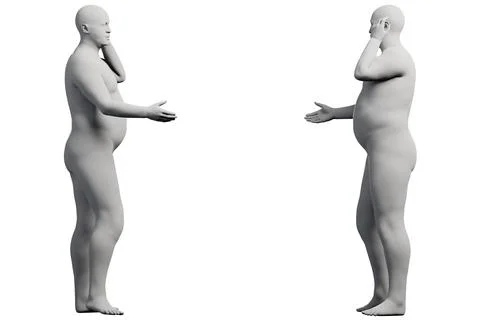 3D Fat Man posing 2-View Matte Black White Stock Illustration