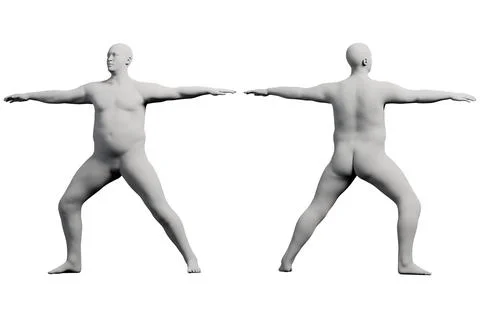3D Fat Man posing 2-View Matte Black White Stock Illustration