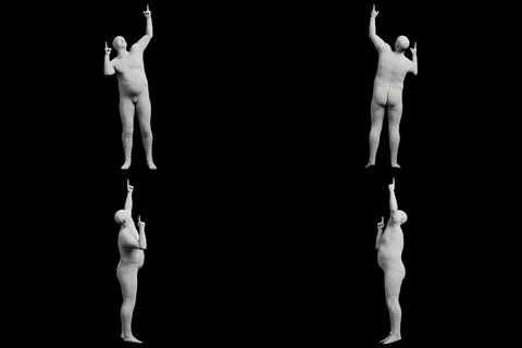 3D Fat Man posing 4-View Matte Black Black Stock Illustration