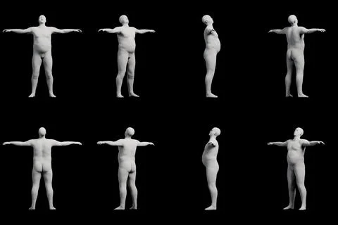 3D Fat Man posing 8-View Matte Black Black Stock Illustration