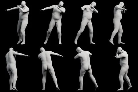 3D Fat Man posing 8-View Matte Black Black Stock Illustration