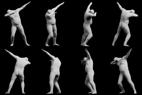 3D Fat Man posing 8-View Matte Black Black Stock Illustration