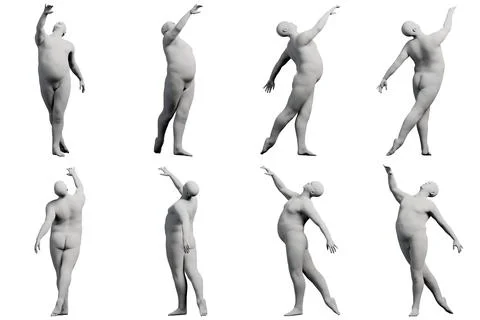 3D Fat Man posing 8-View Matte Black White Stock Illustration