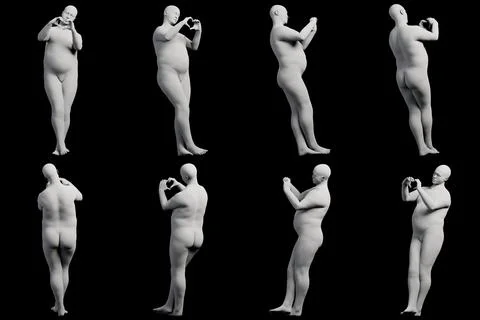 3D Fat Man posing 8-View Matte Black Black Stock Illustration