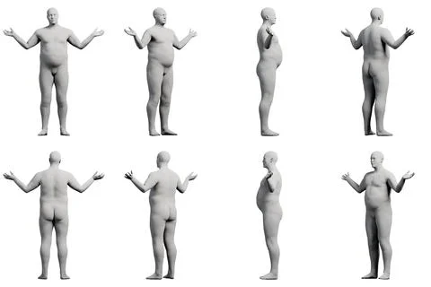 3D Fat Man posing 8-View Matte Black White Stock Illustration
