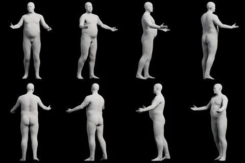 3D Fat Man posing 8-View Matte Black Black Stock Illustration