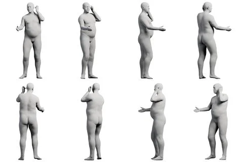 3D Fat Man posing 8-View Matte Black White Иллюстрация