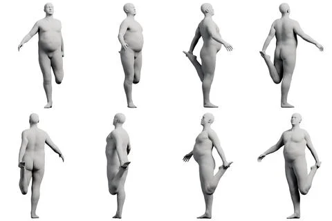 3D Fat Man posing 8-View Matte Black White Stock Illustration