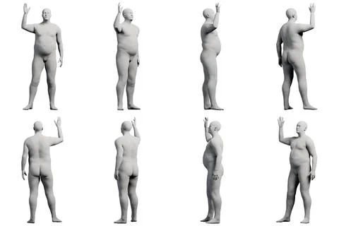 3D Fat Man posing 8-View Matte Black White Stock Illustration