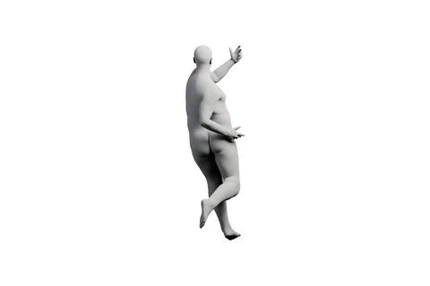 3D Fat Man posing Back View Matte Black White Stock Illustration